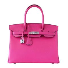 HERMES BIRKIN 30 Bag Horseshoe Rare Pink Rose Shocking / Blue Paon Palladium 1