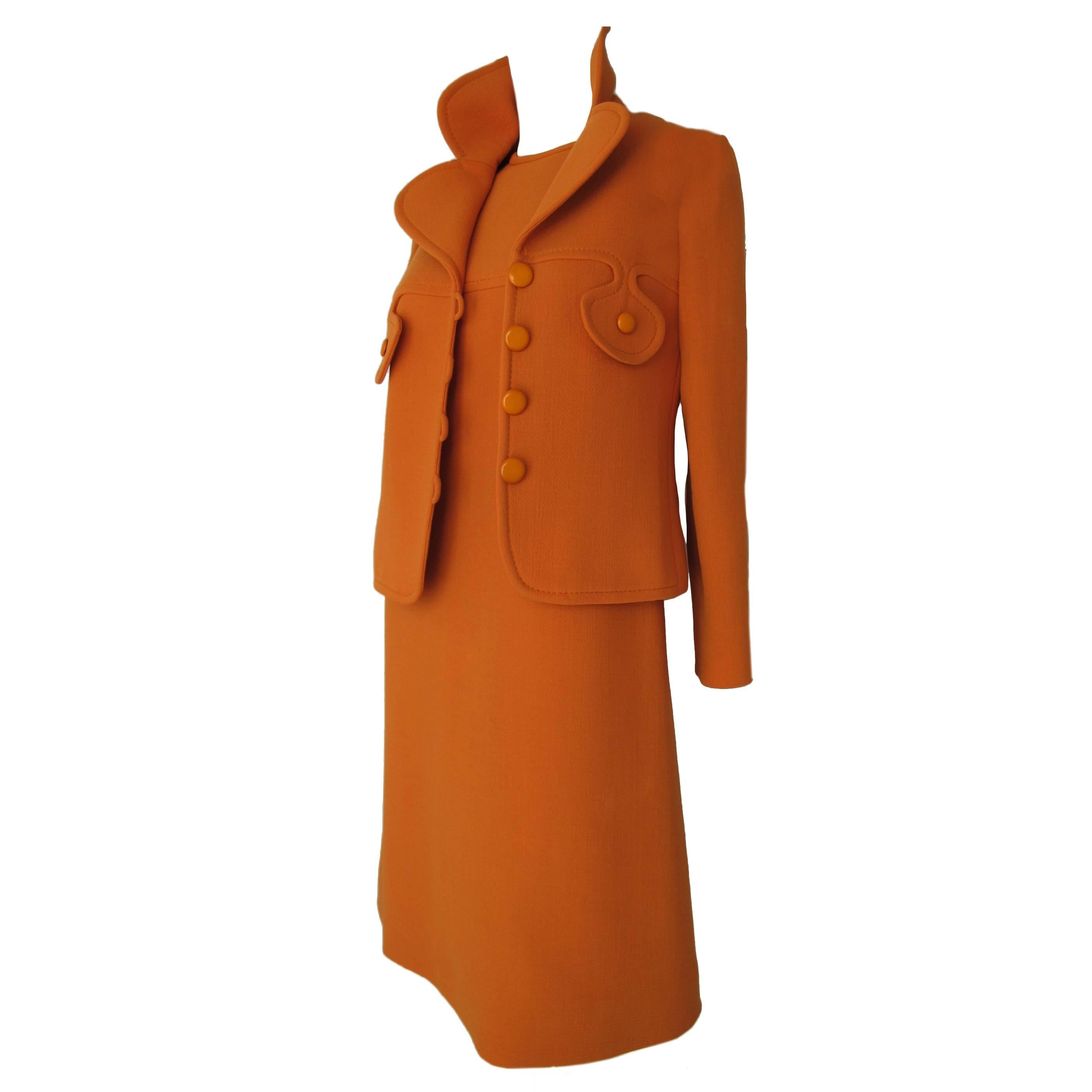 Pierre Cardin Space Age Mod Wool Crepe Jacket and Dress Ensemble ca.1971
