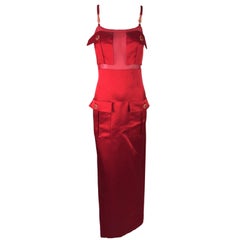 Vintage F/W 1996 Gianni Versace Runway Red Sheer Silk Gown Dress