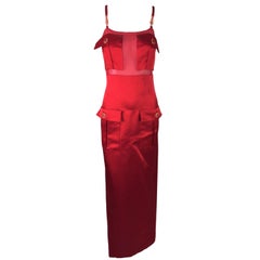 F/W 1996 Gianni Versace Runway Red Sheer Silk Gown Dress