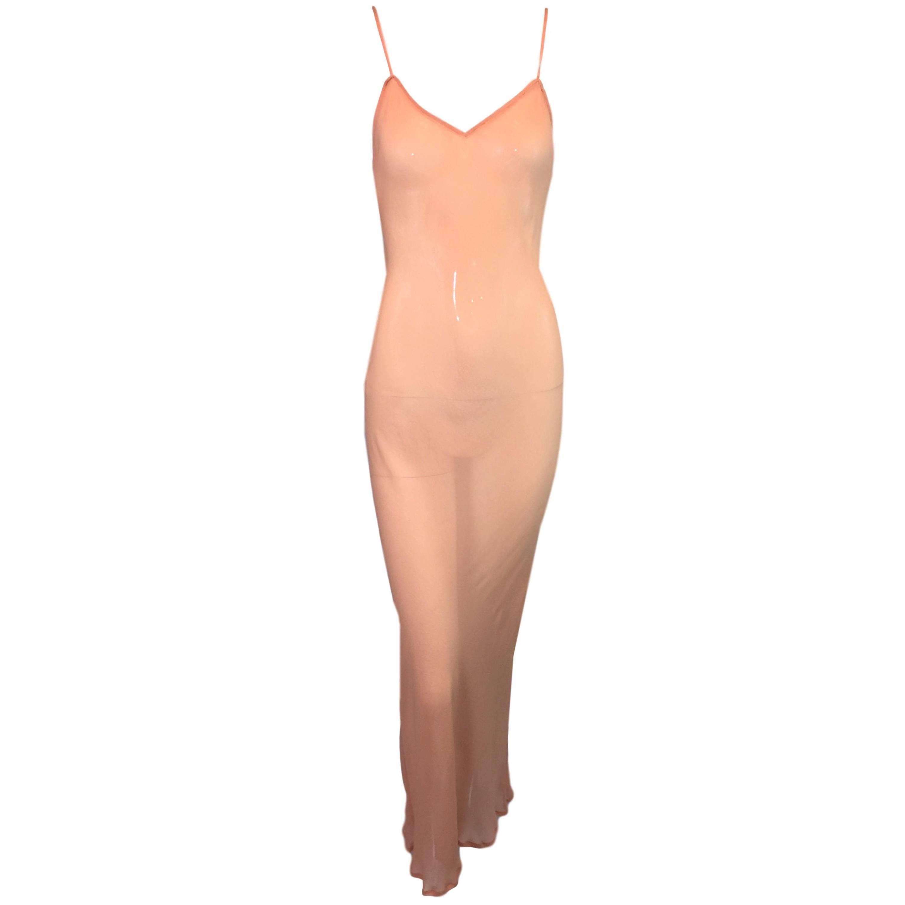 S/S 1997 Dolce & Gabbana Nude Sheer Silk Slip Dress 42 XS/S