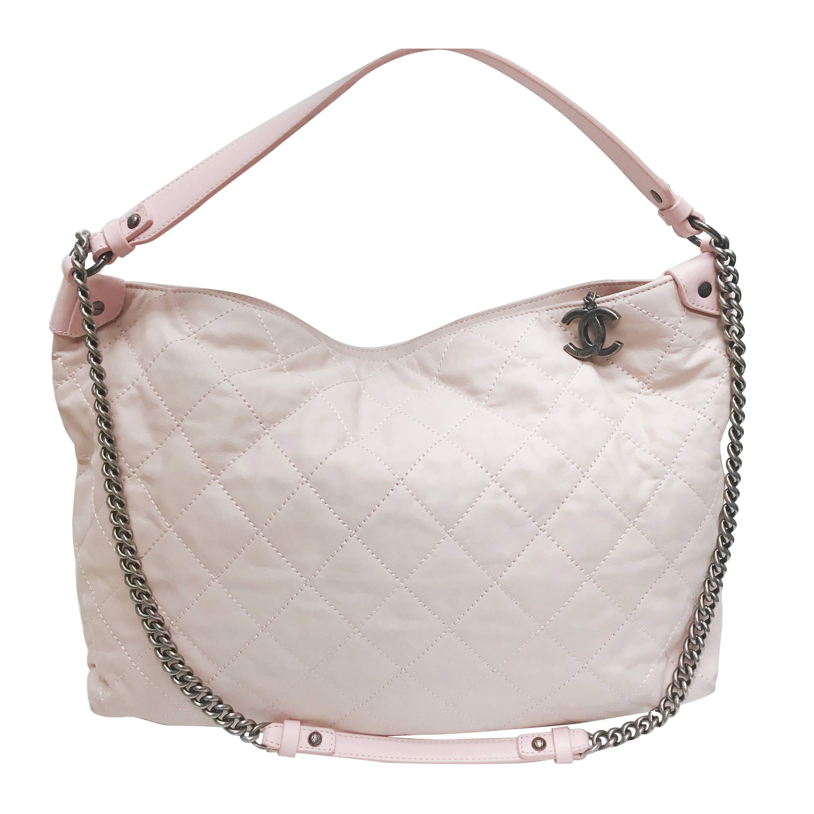CHANEL Light Pink Quilted Calfskin Leather Coco Daily Hobo Bag 13C