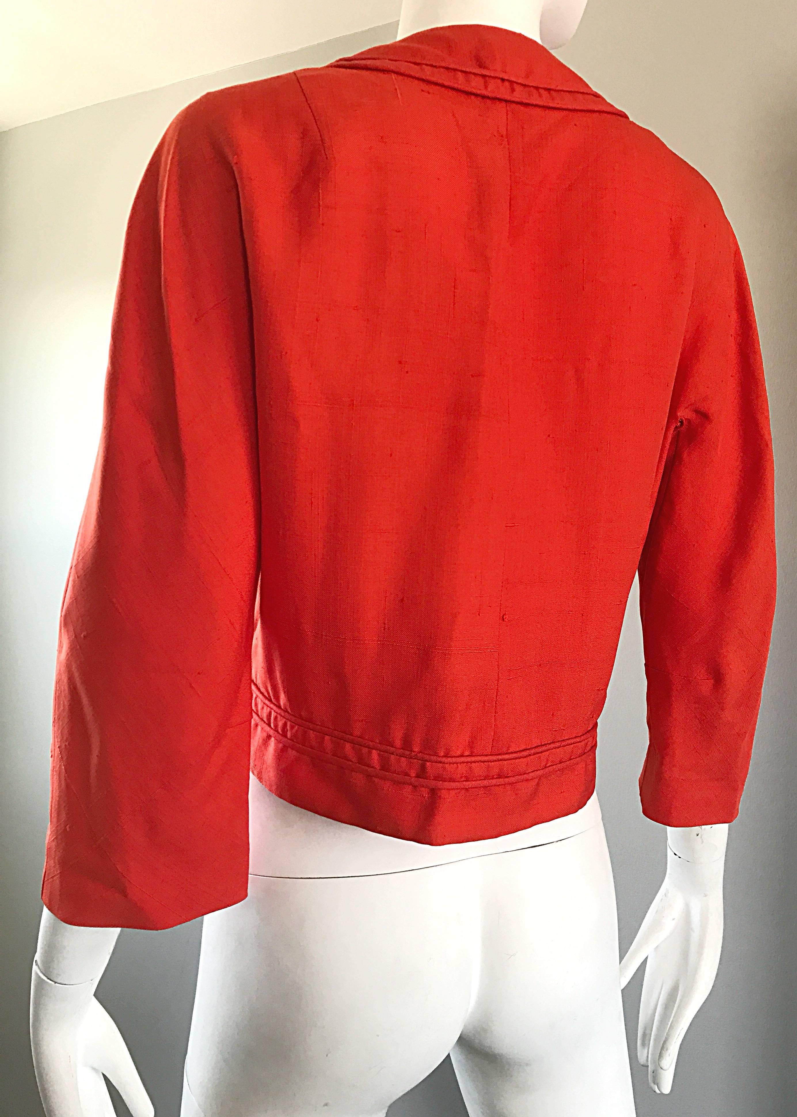 1960s Abercrombie & Fitch Orange Linen Vintage 60s Cropped Jacket In Excellent Condition For Sale In San Diego, CA