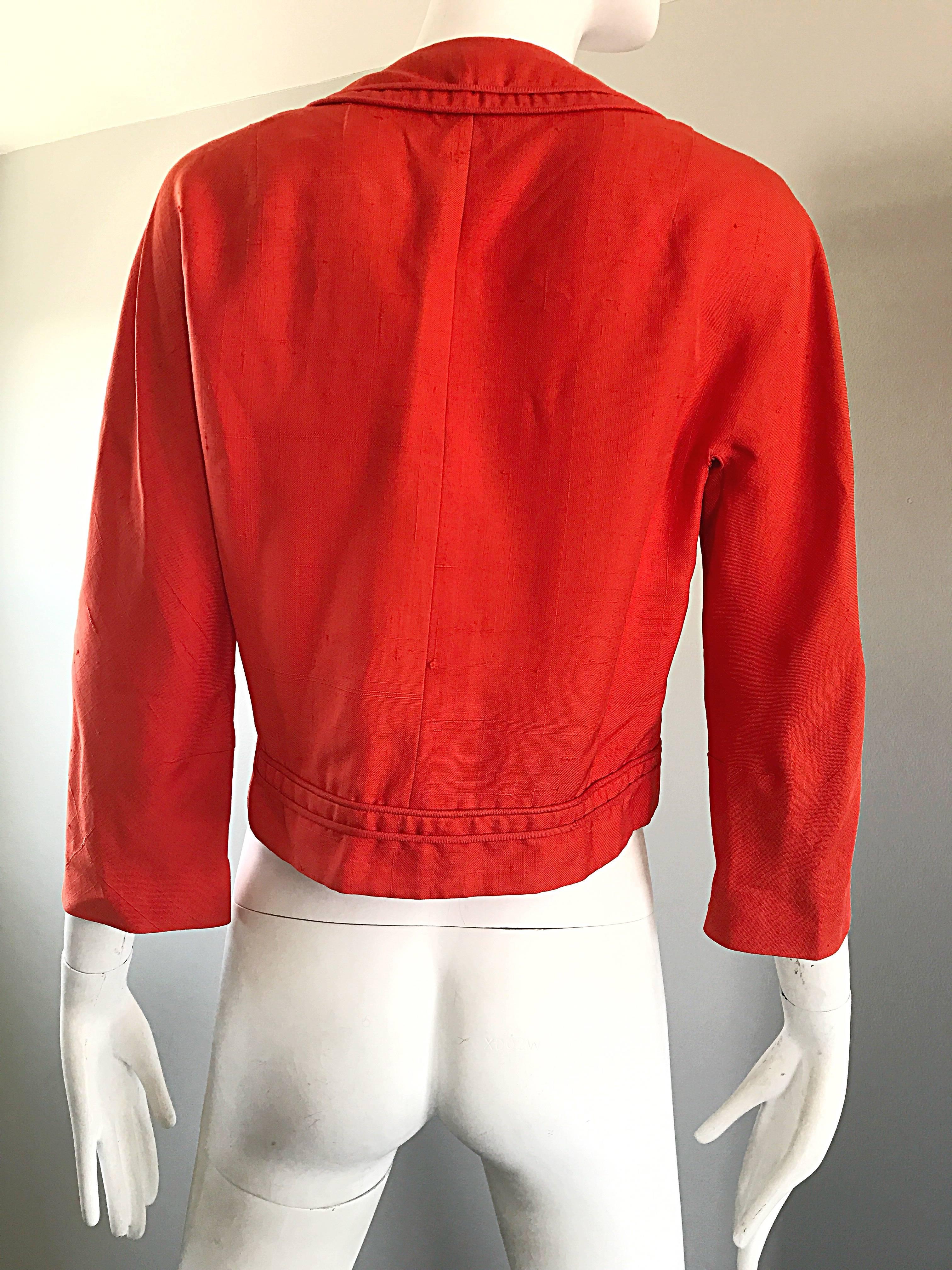 Women's 1960s Abercrombie & Fitch Orange Linen Vintage 60s Cropped Jacket For Sale