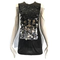 1990s Vera Wang Charcoal Gray Paillettes Tulle Sleeveless Vintage Blouse Top 10