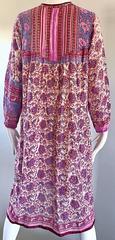 Chic 1970s Pink Purple Paisley and Flowers Ethnic Boho Hippie Vintage 70s Dress