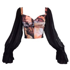 Retro S/S 1993 Dolce & Gabbana Goddess Venus Corset Bustier Silk L/S Blouse Top 
