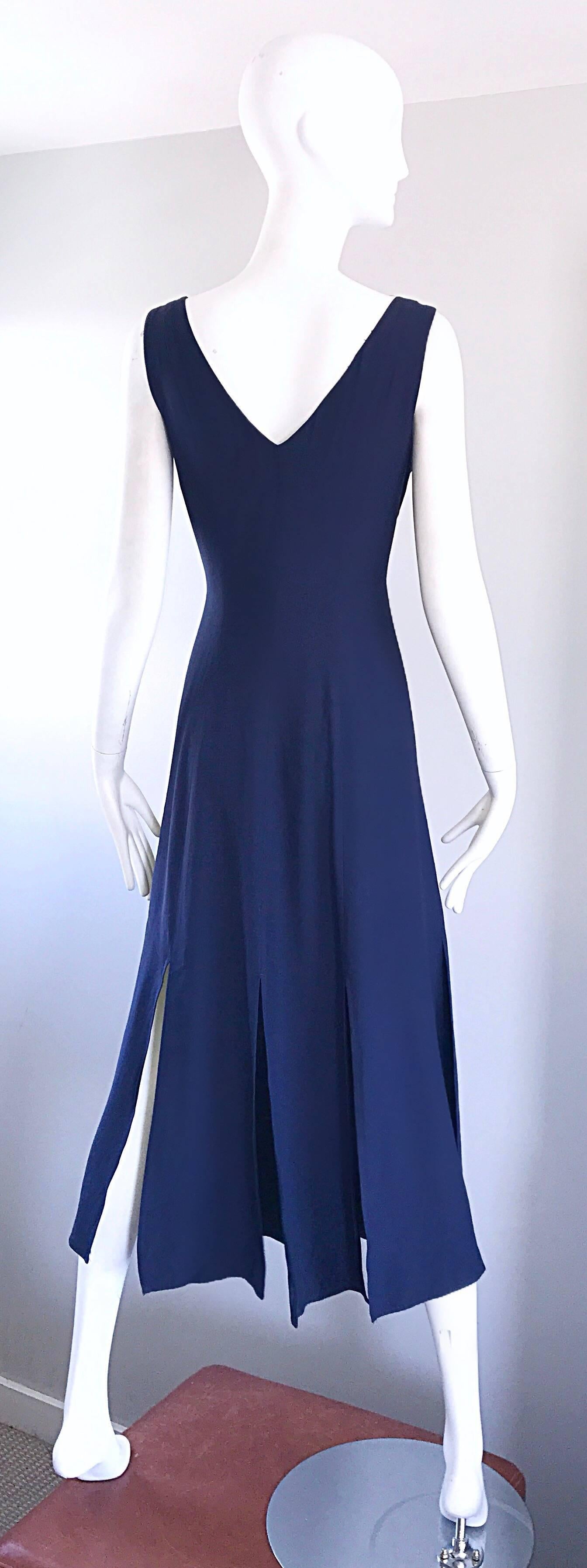 Women's Geoffrey Beene Vintage Navy Blue Carwash Hem Sleeveless Midi Dress