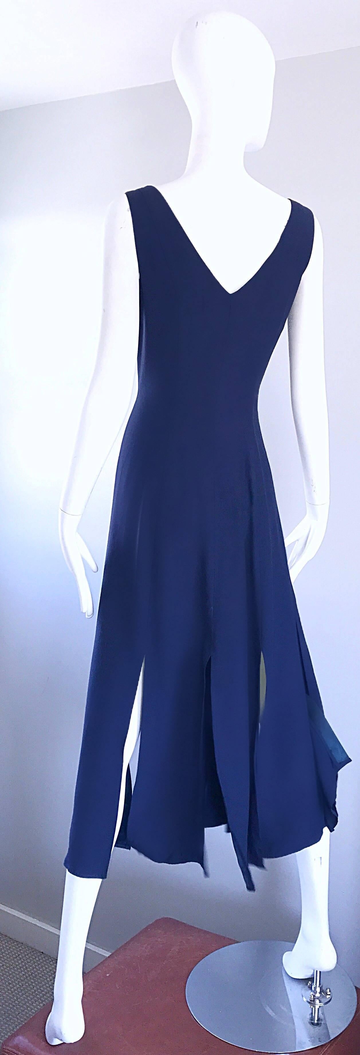 Geoffrey Beene Vintage Navy Blue Carwash Hem Sleeveless Midi Dress 1