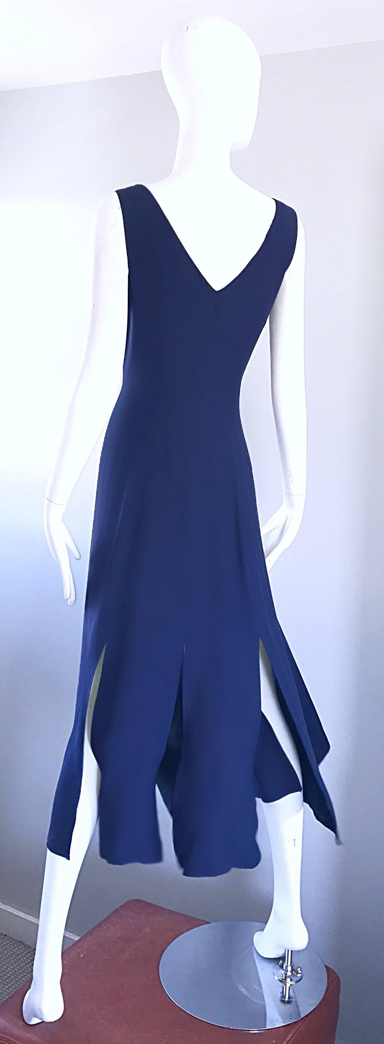 Geoffrey Beene Vintage Navy Blue Carwash Hem Sleeveless Midi Dress 2