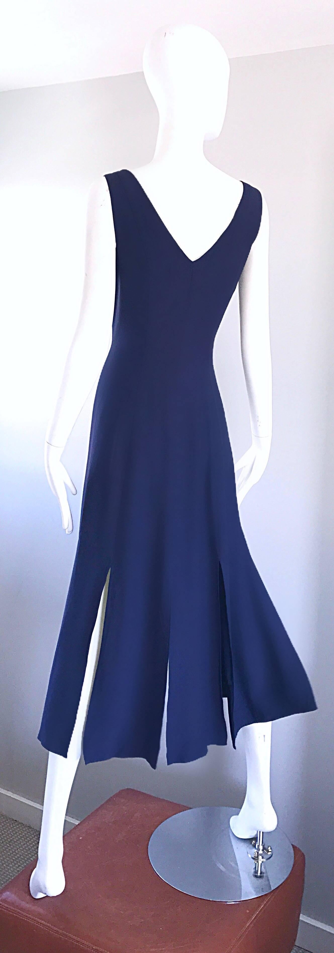 Geoffrey Beene Vintage Navy Blue Carwash Hem Sleeveless Midi Dress 3