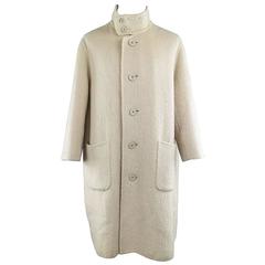Vintage ISSEY MIYAKE 40 Cream Fuzzy Wool Blend High Collar Coat