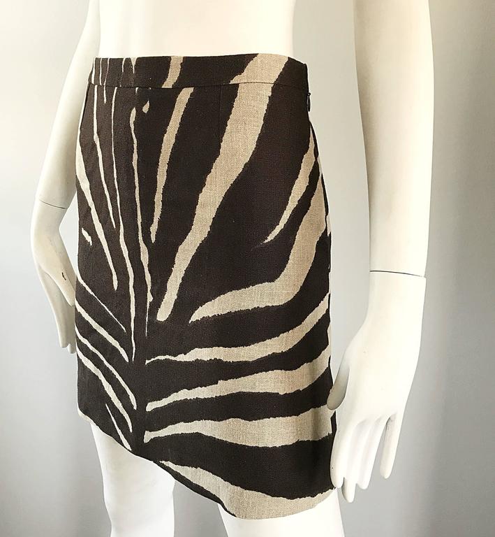 NWT Michael Kors Collection Size 4 Brown + Ivory Zebra Print Linen Mini