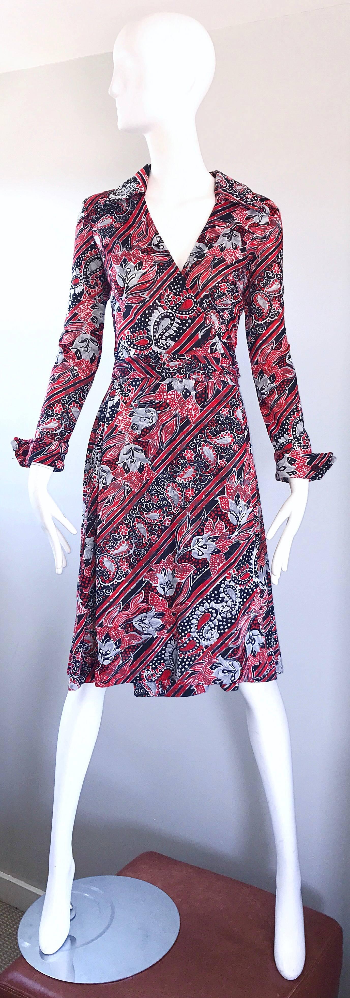 Pink 1970s Diane Von Furstenberg Bandanna Print Red White and Blue Vintage Wrap Dress
