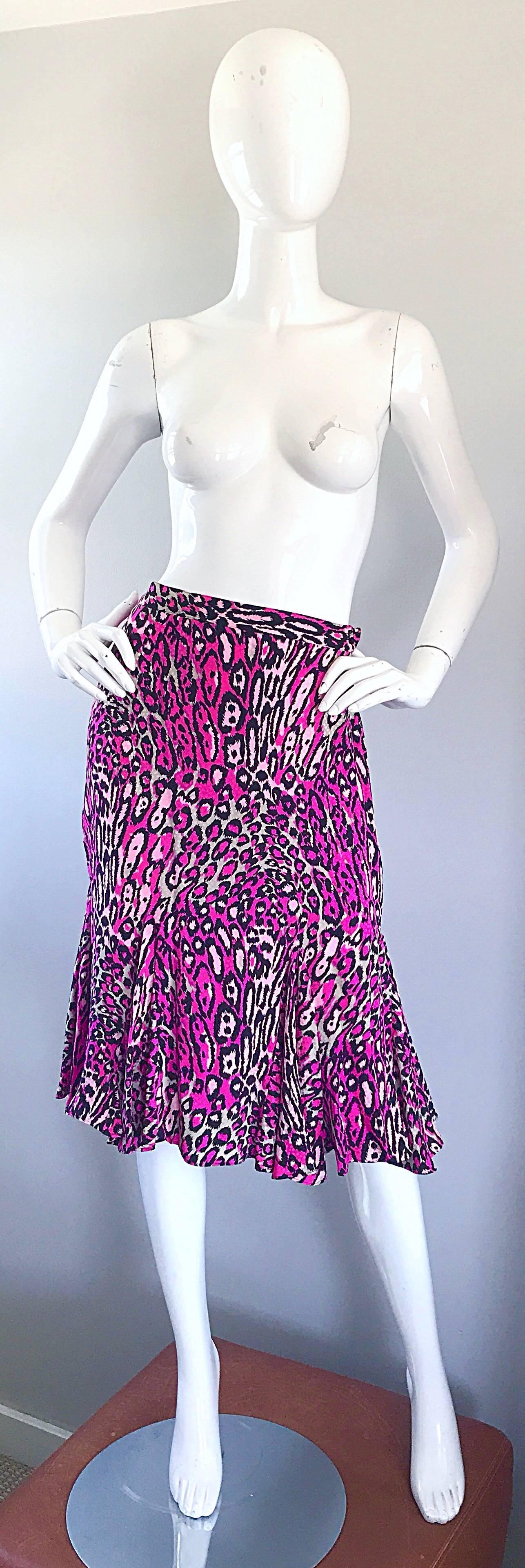 Vintage Flora Kung Hot Pink Leopard 1990s Size 6 Blouse and Skirt 90s Dress Set 1