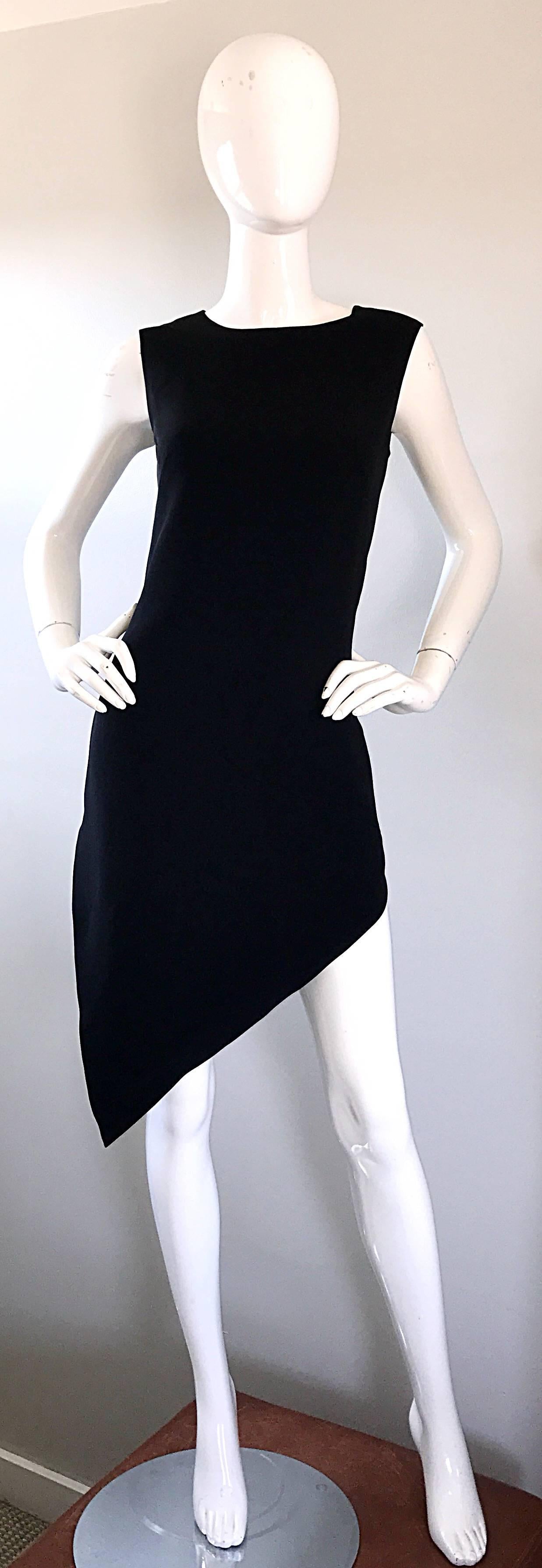 1990s Moschino Cheap & Chic Black Asymmetrical Hi Lo Vintage 90s Dress LBD  In Excellent Condition For Sale In San Diego, CA