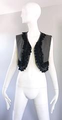Amazing 1960s Charcoal Gray + Black Sequined Beaded Tassel Matador Cropped Vest