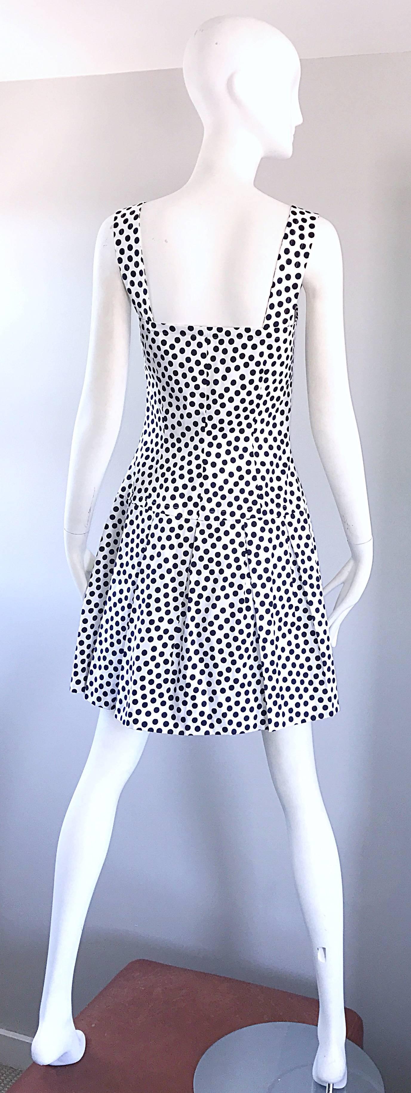Gray Givenchy Couture by Alexander McQueen Navy Blue + White Vintage Polka Dot Dress