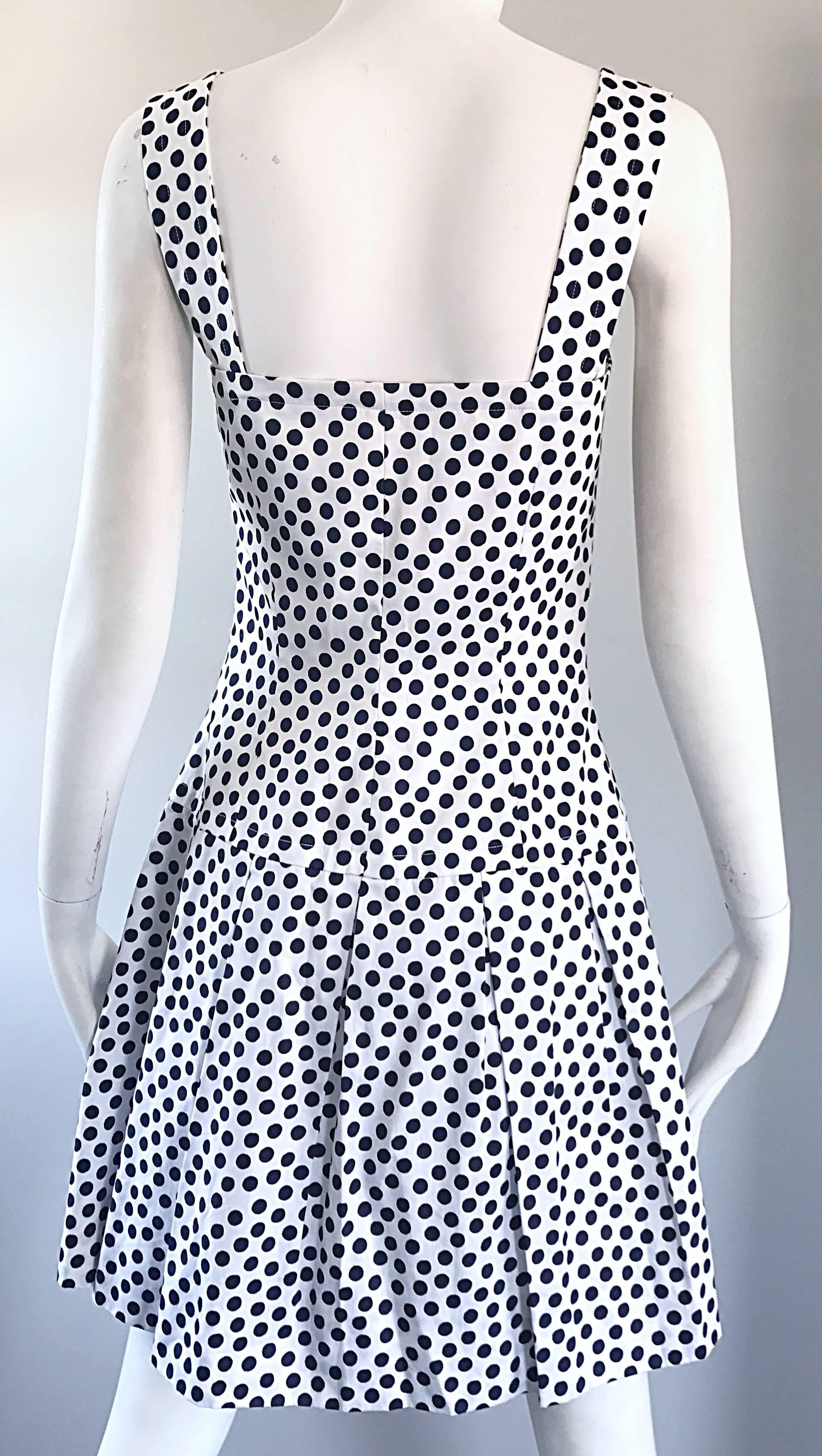Givenchy Couture by Alexander McQueen Navy Blue + White Vintage Polka Dot Dress In Excellent Condition In San Diego, CA