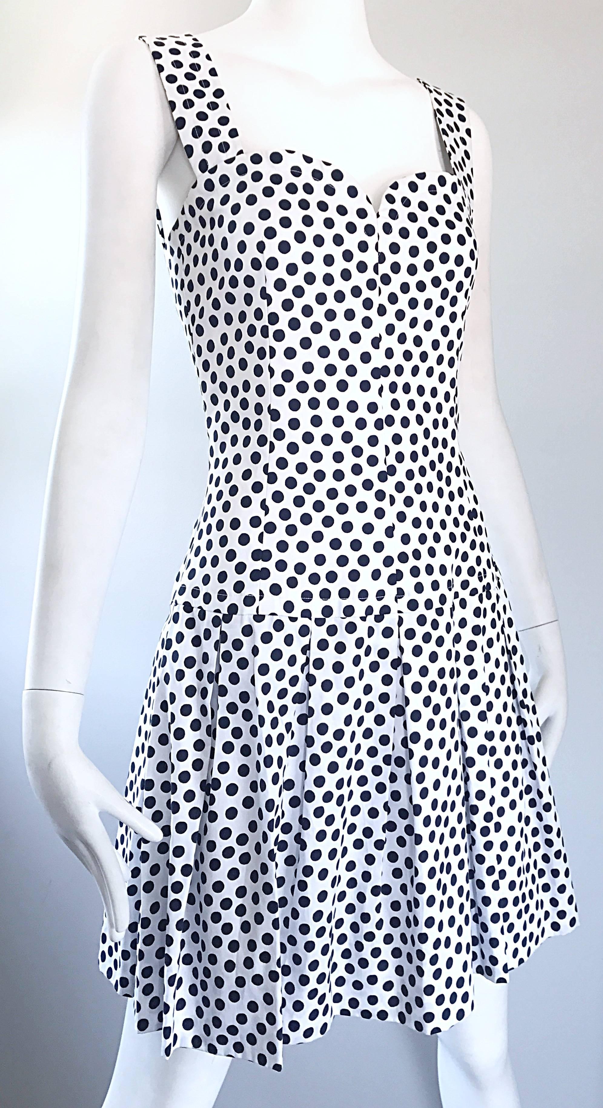 Women's Givenchy Couture by Alexander McQueen Navy Blue + White Vintage Polka Dot Dress