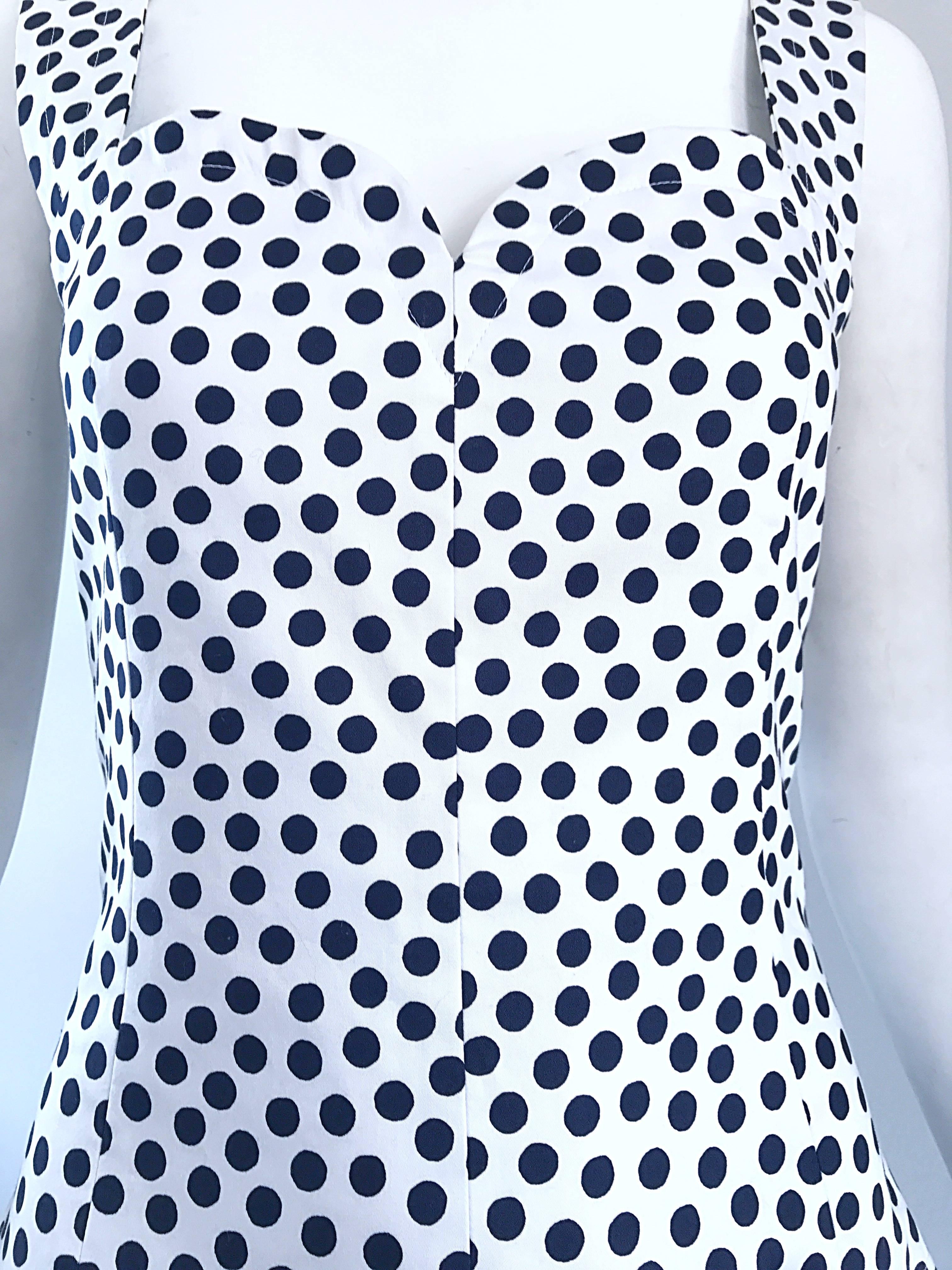 Givenchy Couture by Alexander McQueen Navy Blue + White Vintage Polka Dot Dress 1