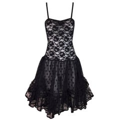Vintage Christian Dior Sheer Black Lace Mesh Crinoline Skirt Slip Dress, 1980s 