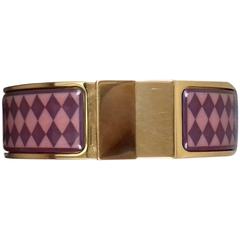 Beautiful Hermes Clic Clac Bracelet Enamel Printed Gold Hardware Size 60 12