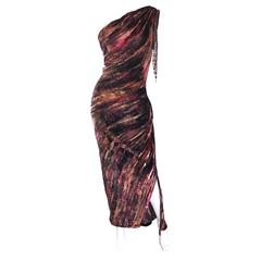 Beautiful Vintage Bob Mackie One Shoulder Silk Velvet Cut Out 1990s Grecian Gown 12