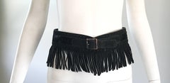 Rare Vintage Yves Saint Lauren 1970s Black Leather Suede + Calf Hair Fringe Belt