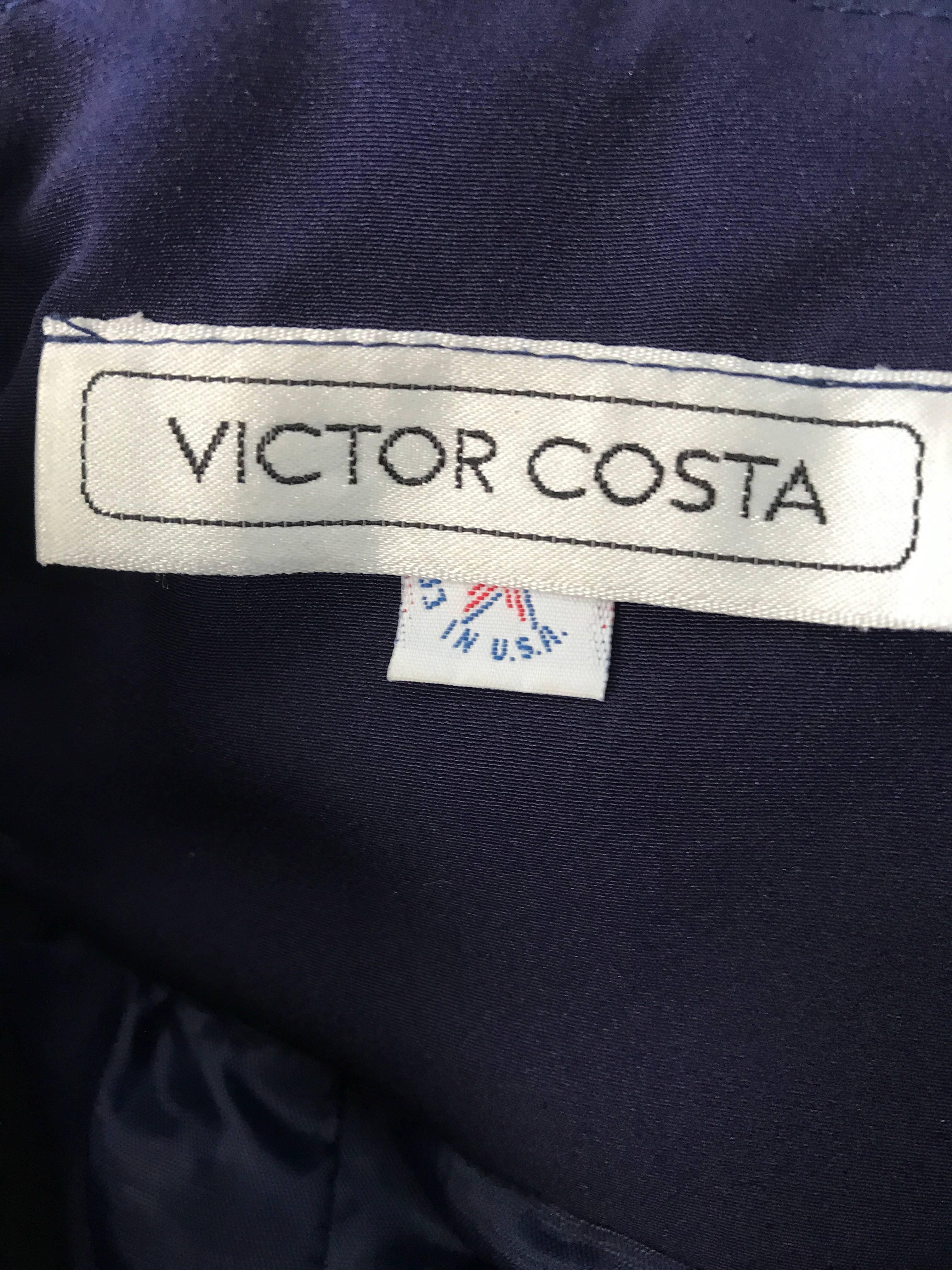 Victor Costa - Pantalon Palazzo à taille haute en mousseline bleu marine, chic et vintage en vente 5