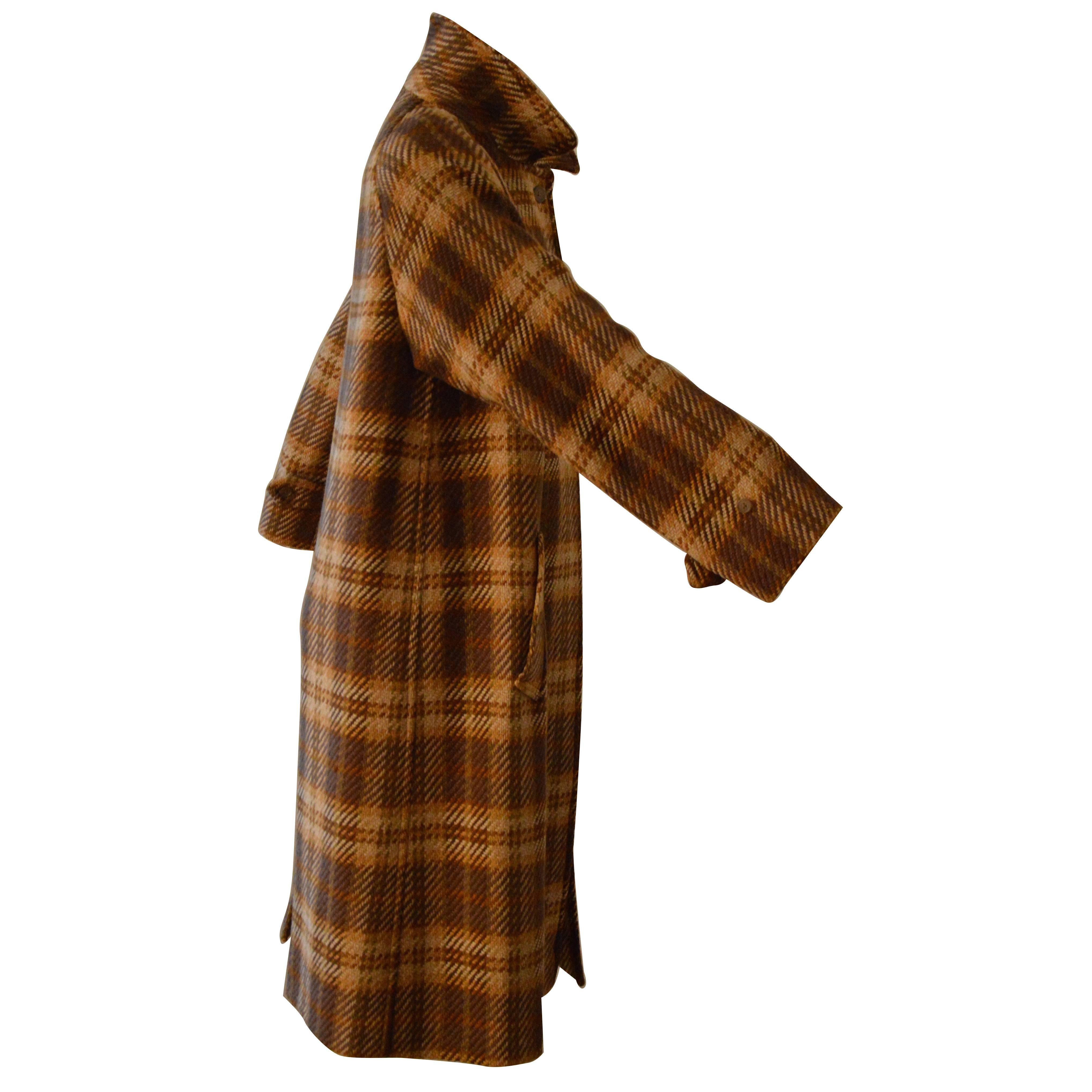 1980s Rare Burberrys Over Coat Nova Check Motif Scottish Wool For Sale