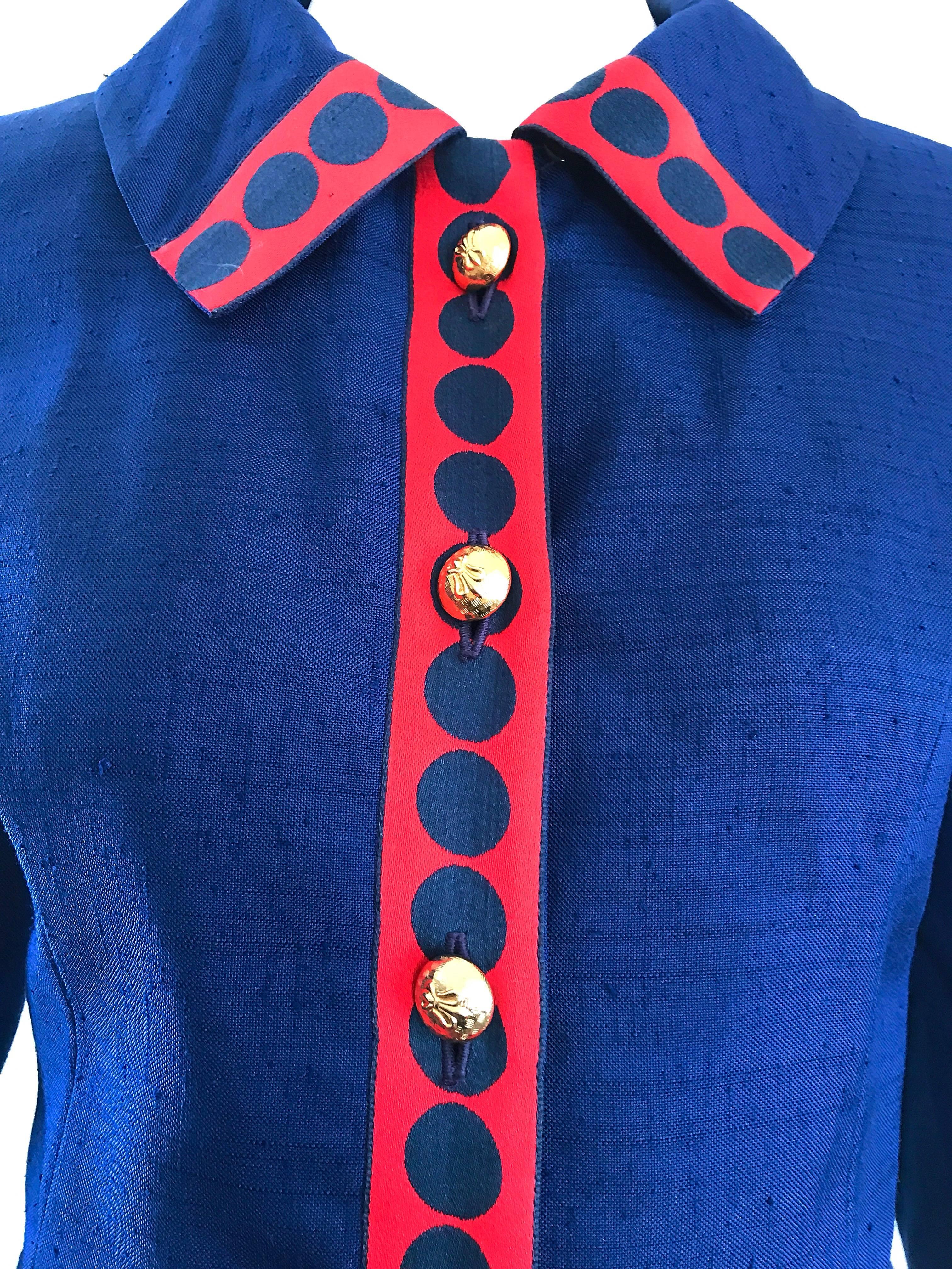 Geoffrey Beene 1960s Navy Blue Red Silk Nautical Polka Dot Vintage 60s Jacket 4