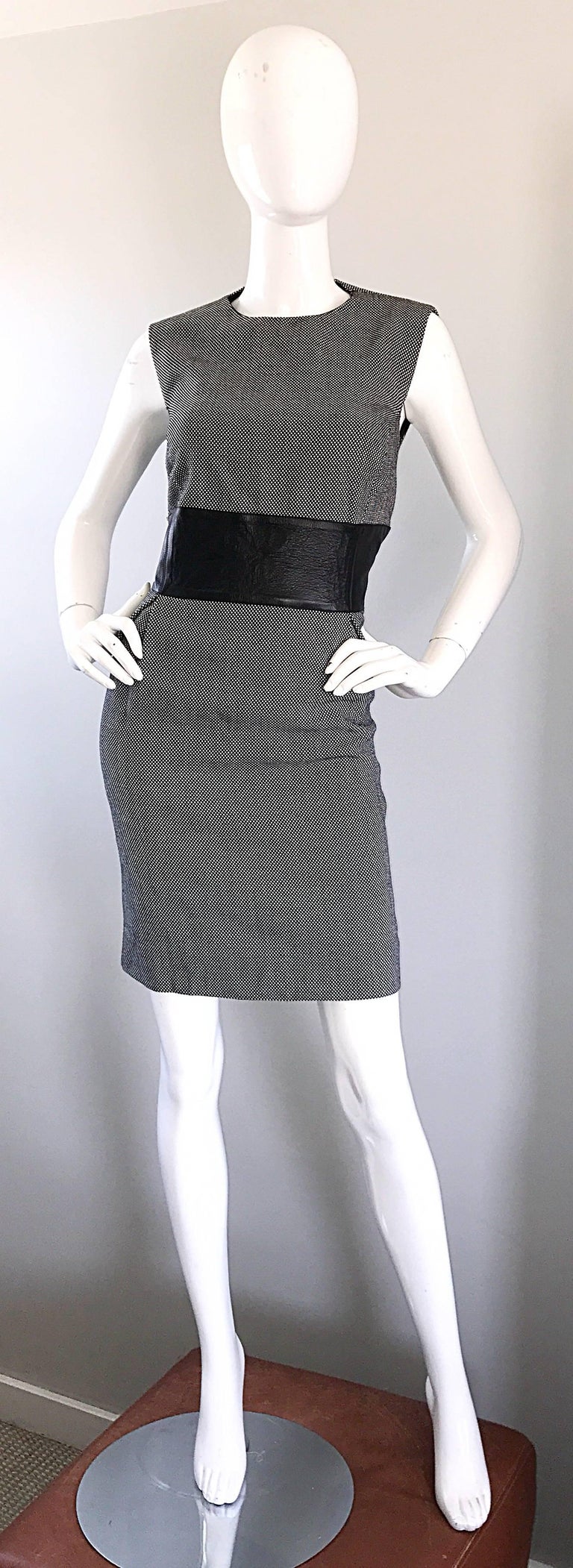 Size 12 14 New Michael Kors Collection BlackWhite Wool + Leather Classic  Dress