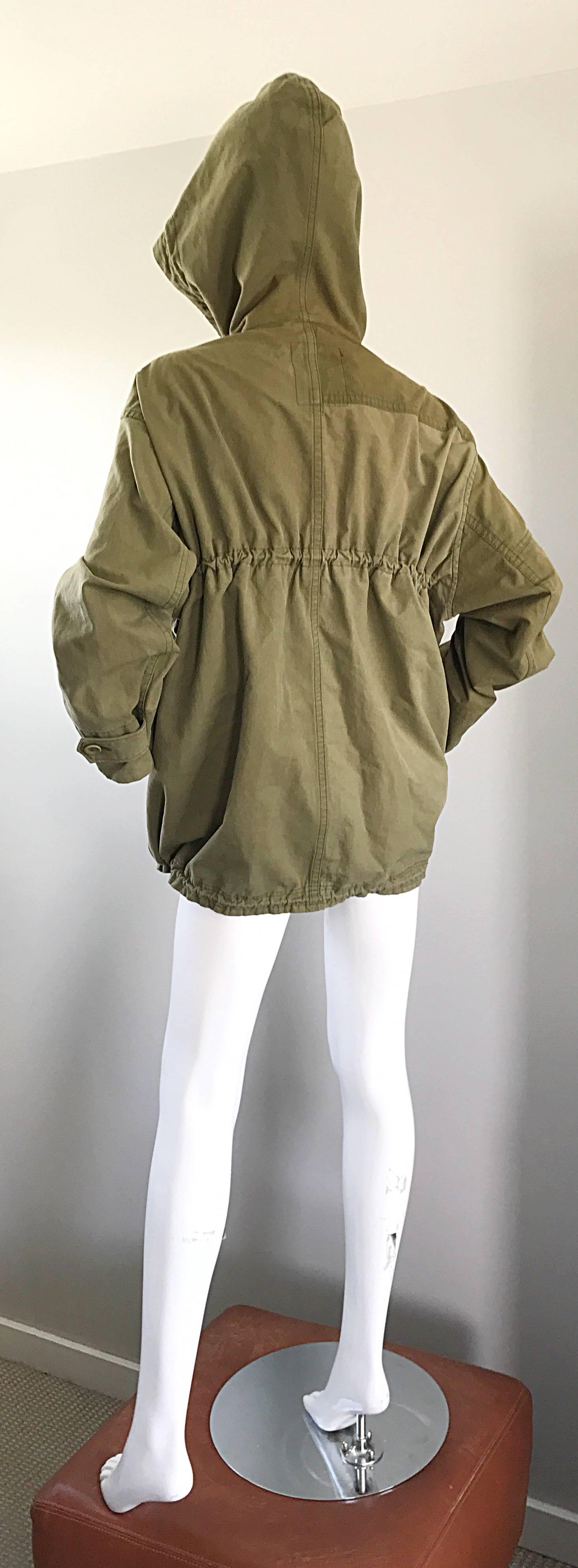 1990s Yohji Yamamoto Y's Unisex Army Green Hooded Vintage 90s Cargo Jacket  In Excellent Condition For Sale In San Diego, CA