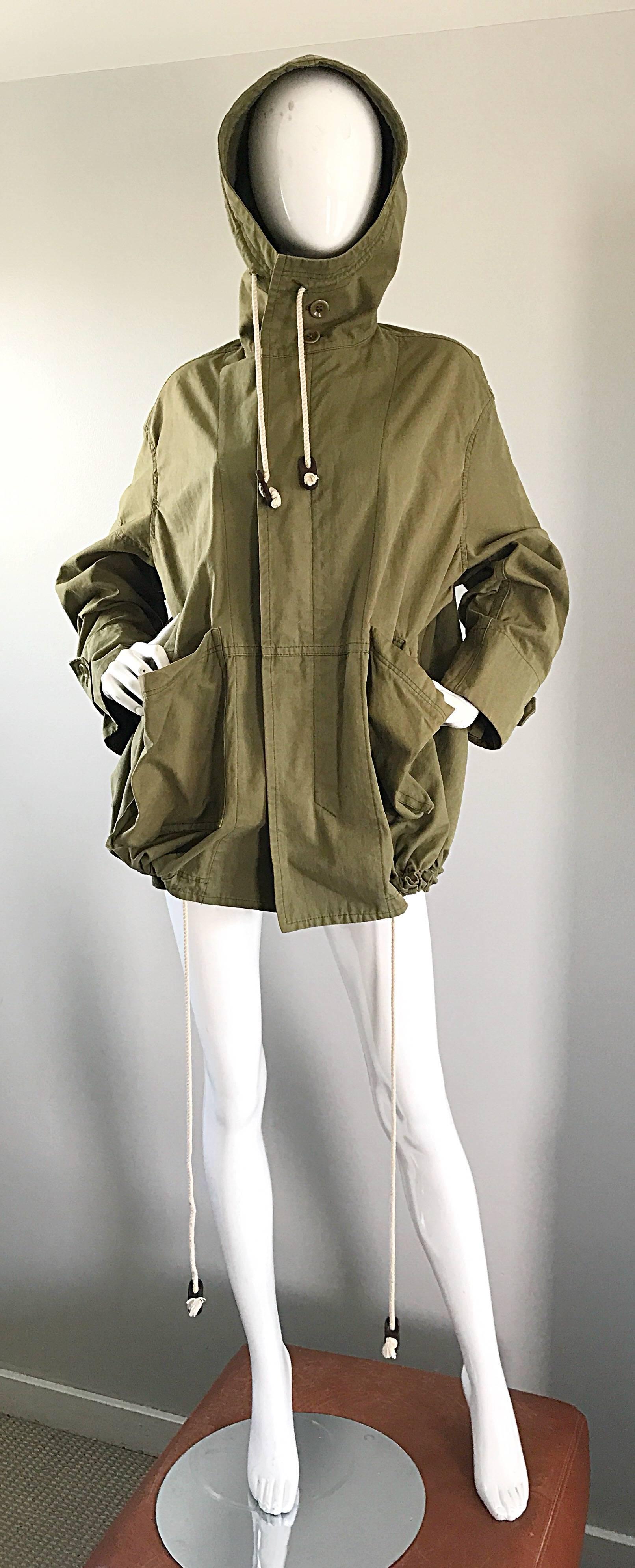 1990s Yohji Yamamoto Y's Unisex Army Green Hooded Vintage 90s Cargo Jacket  For Sale 1