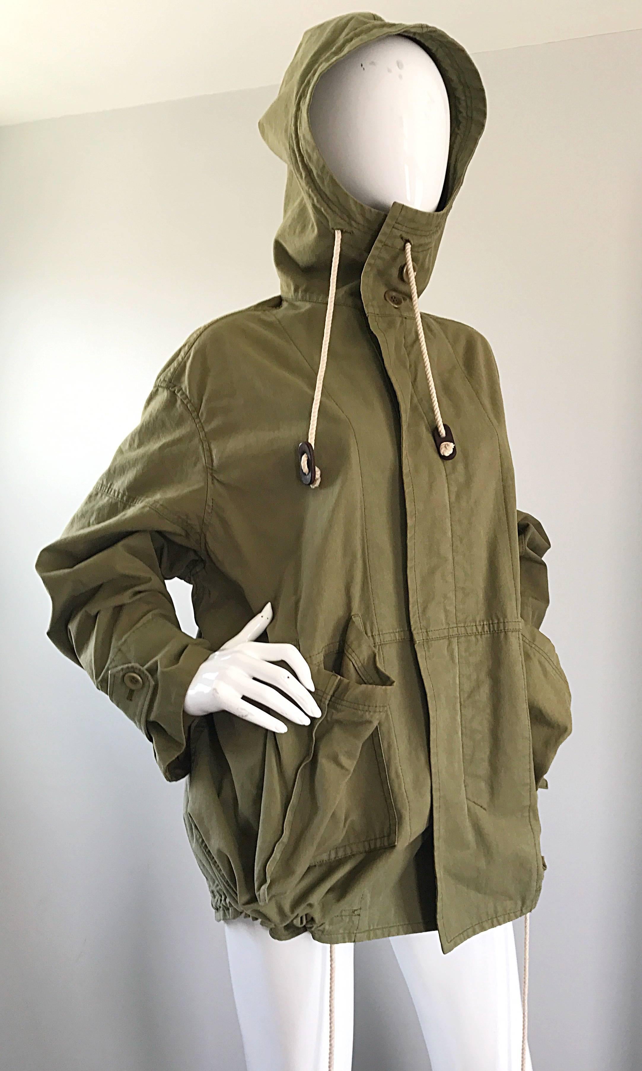 Brown 1990s Yohji Yamamoto Y's Unisex Army Green Hooded Vintage 90s Cargo Jacket  For Sale