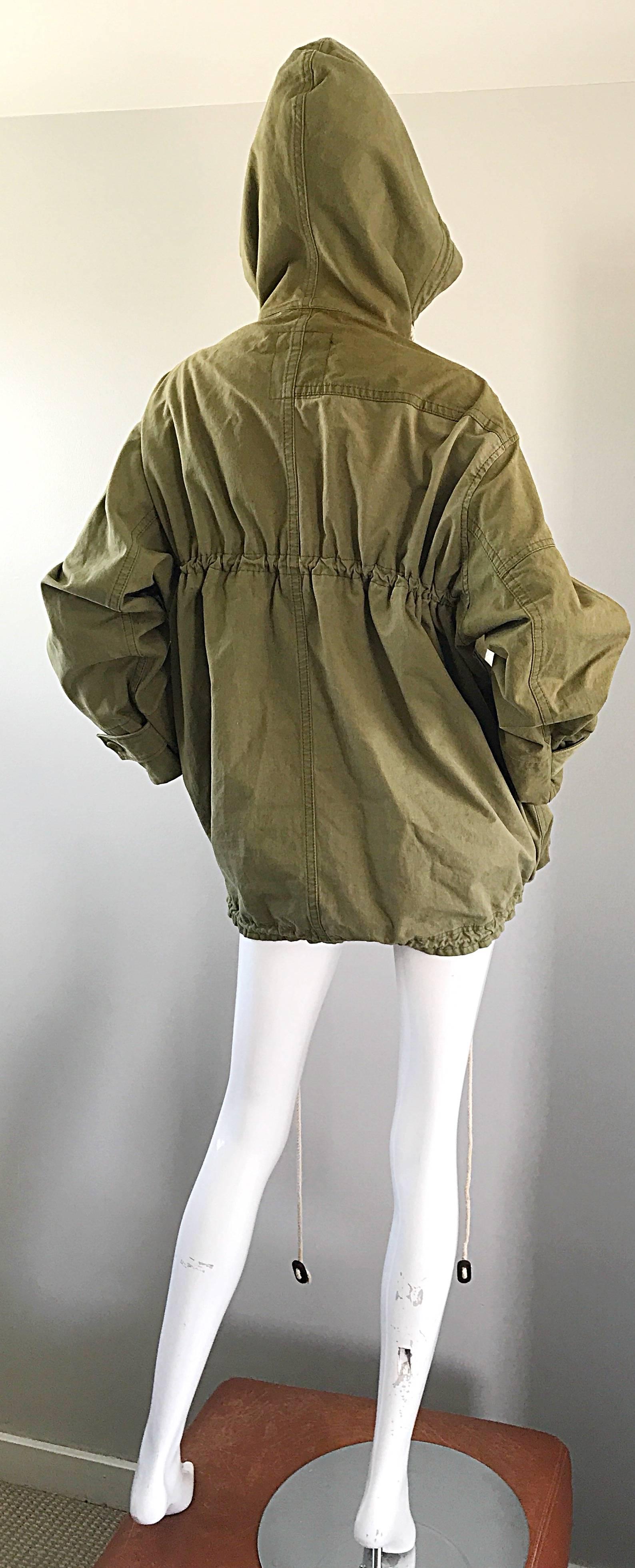 1990s Yohji Yamamoto Y's Unisex Army Green Hooded Vintage 90s Cargo Jacket In Excellent Condition For Sale In San Diego, CA