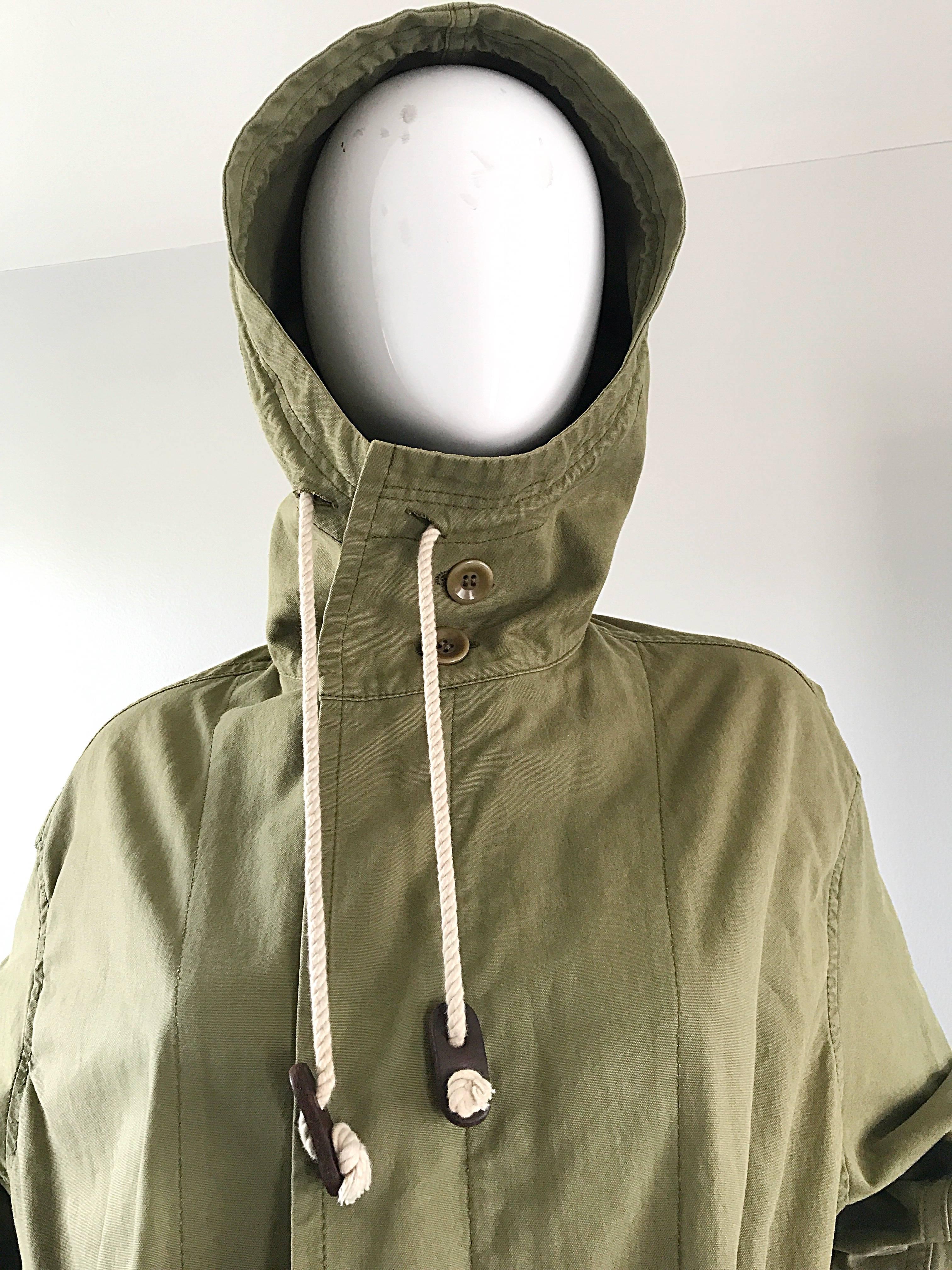 1990s Yohji Yamamoto Y's Unisex Army Green Hooded Vintage 90s Cargo Jacket  For Sale 4