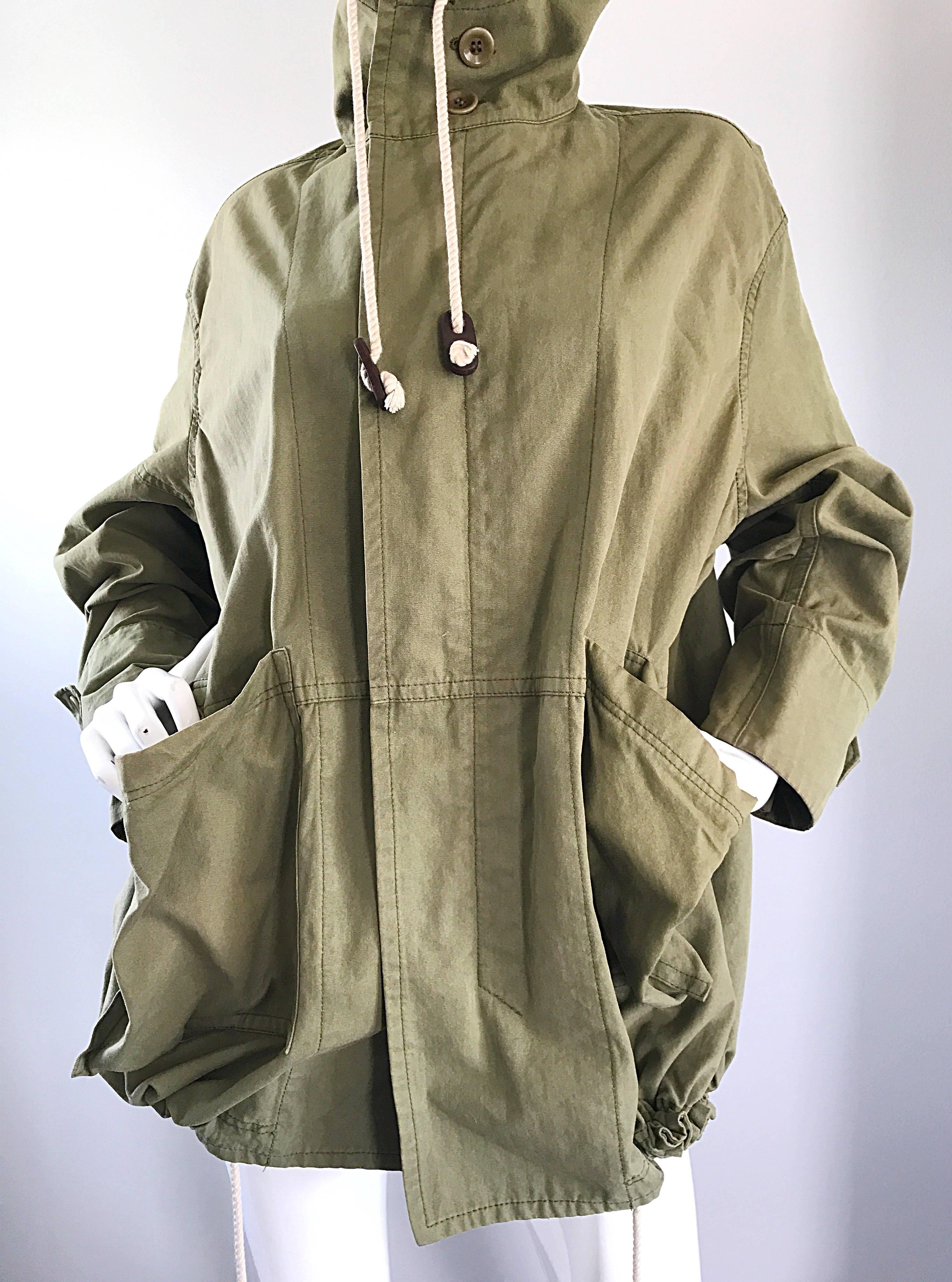 1990s Yohji Yamamoto Y's Unisex Army Green Hooded Vintage 90s Cargo Jacket  For Sale 5