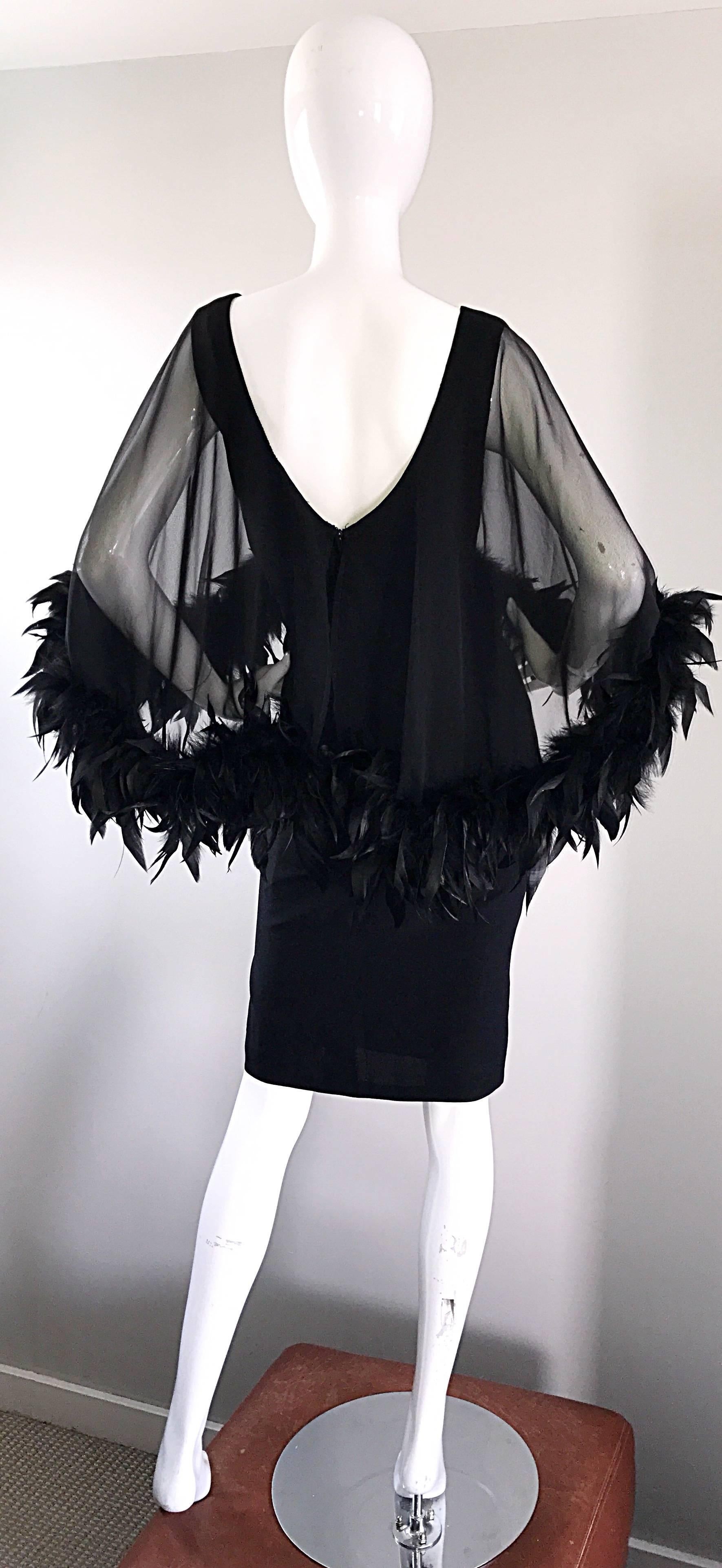 Gorgeous 1950s Demi Couture Black Vintage 50s Dress w/ Sheer Feather Overlay 1