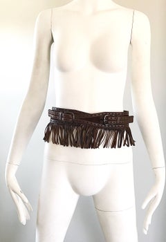 1970s Yves Saint Laurent Brown Leather + Suede Fringe Vintage 70s Boho Belt YSL