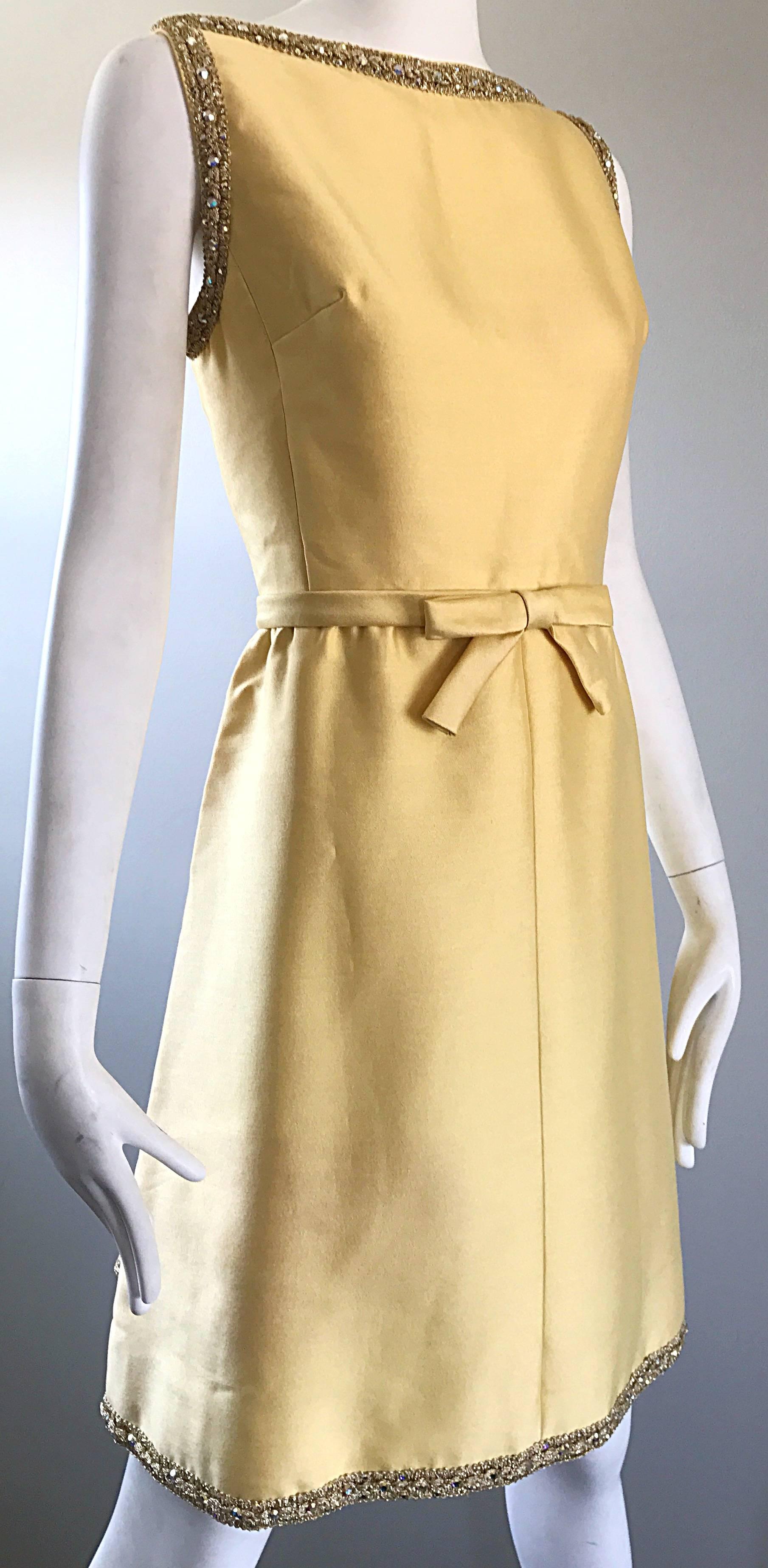 Women's Chic 1960s Jerry Silverman Canary Yellow Silk Shantung Vintage 60s A Line Dress