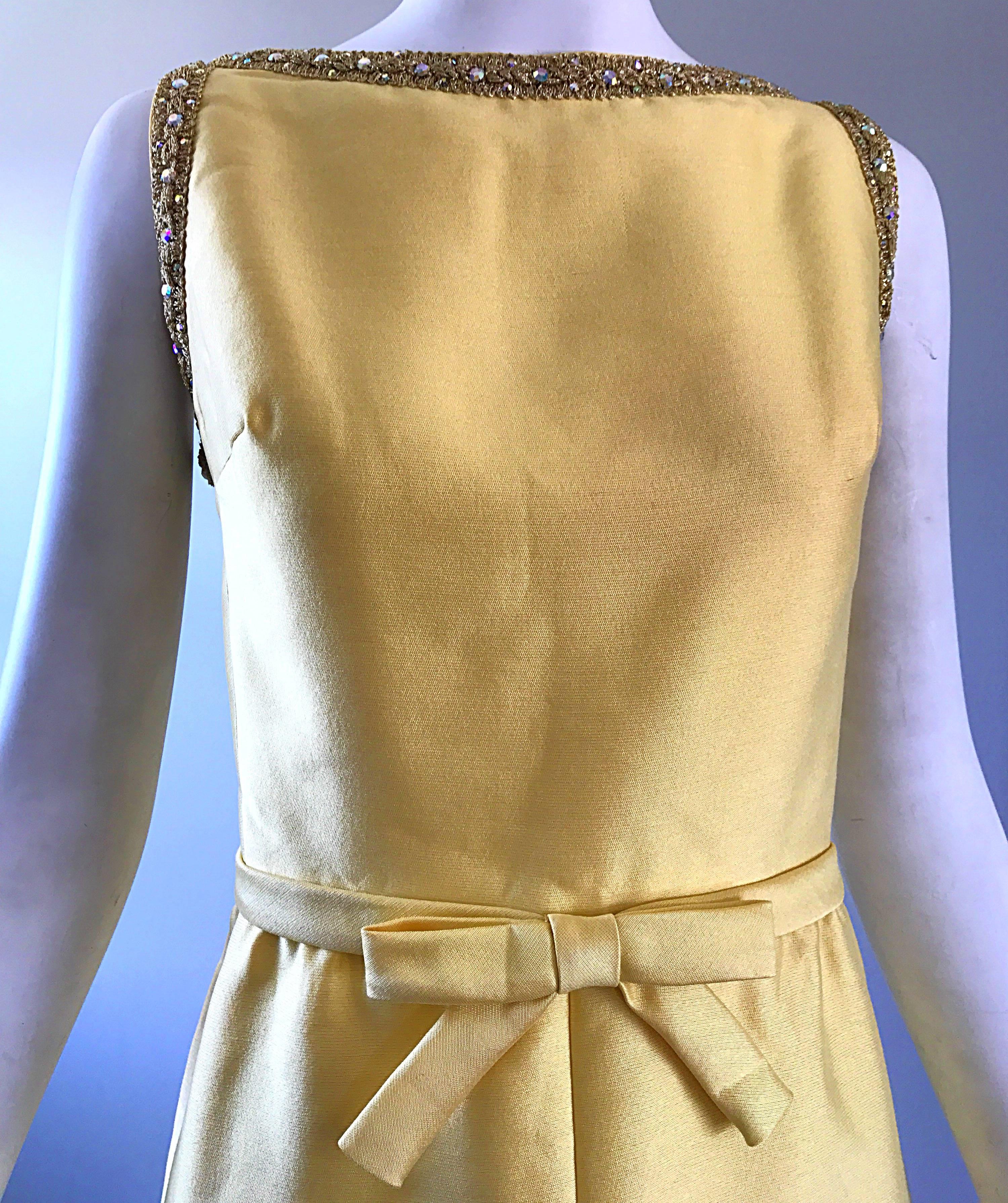 Chic 1960s Jerry Silverman Canary Yellow Silk Shantung Vintage 60s A Line Dress 2