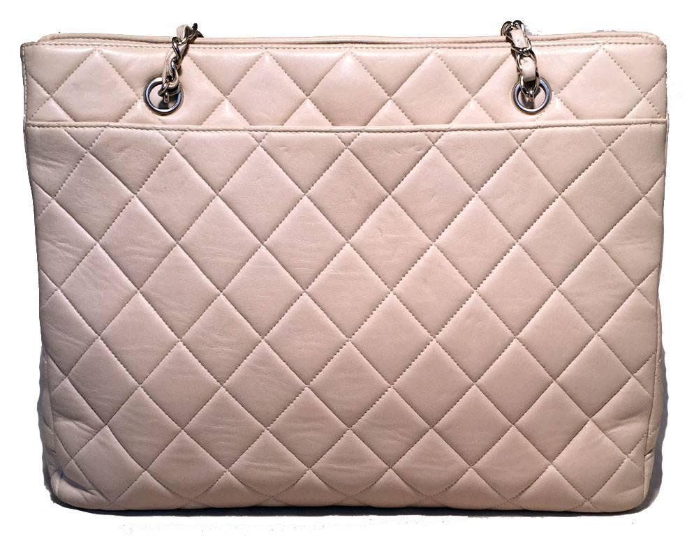 Beige Chanel Cream Quilted Leather Shoulder Bag Tote