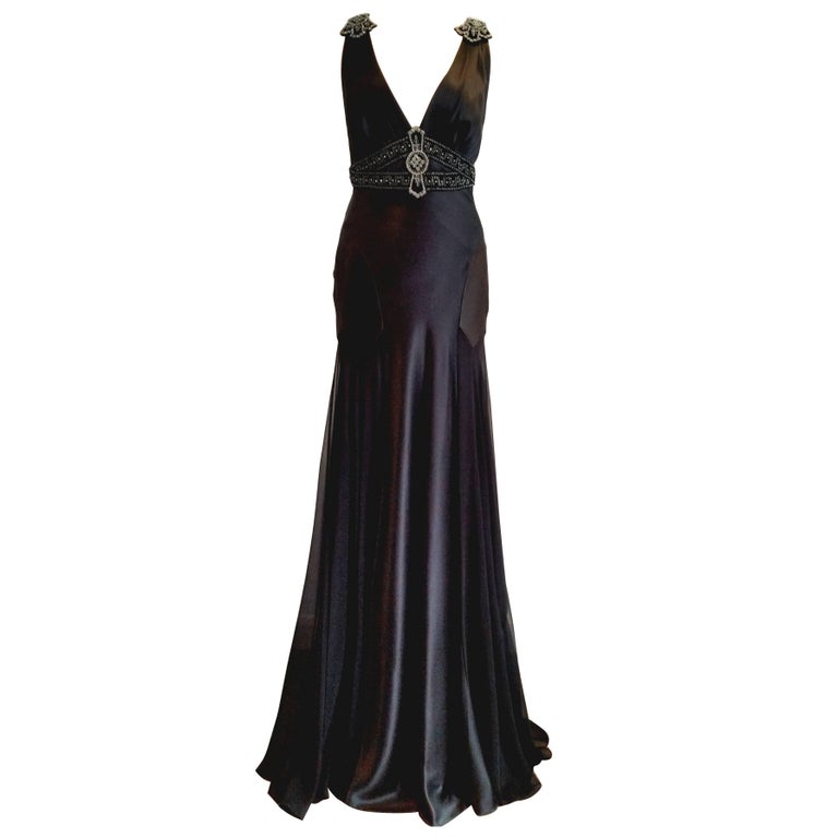 Art Deco Inspired Jenny Packham Black Open back Gown at 1stDibs