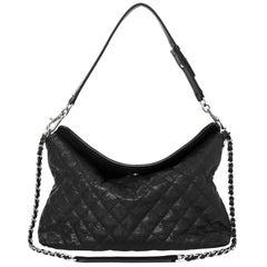 Chanel Black Quilted Caviar Leather French Riviera Hobo Bag w. Srrap