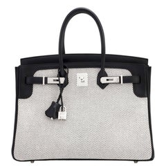 Hermès Schwarz Swift Leder Criss Cross Ecru Graphit Toile 35cm Birkin