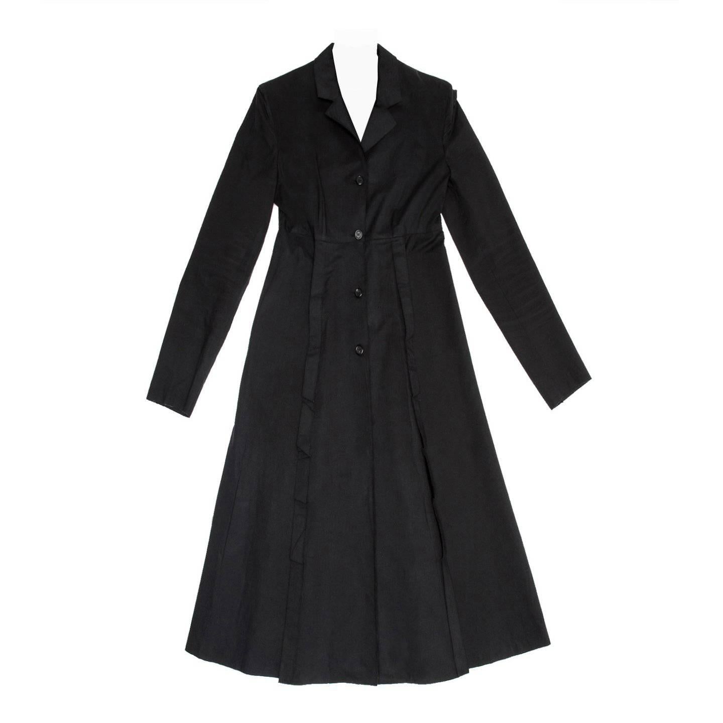 Prada Black Cotton Princess Cut Coat For Sale