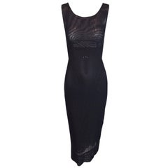 S/S 1998 Dolce & Gabbana Black Sheer Mesh Lace Underlay Wiggle Pencil Dress