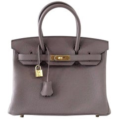 Hermes Birkin 30 Bag Etain Gray Gold Hardware Togo Leather 12
